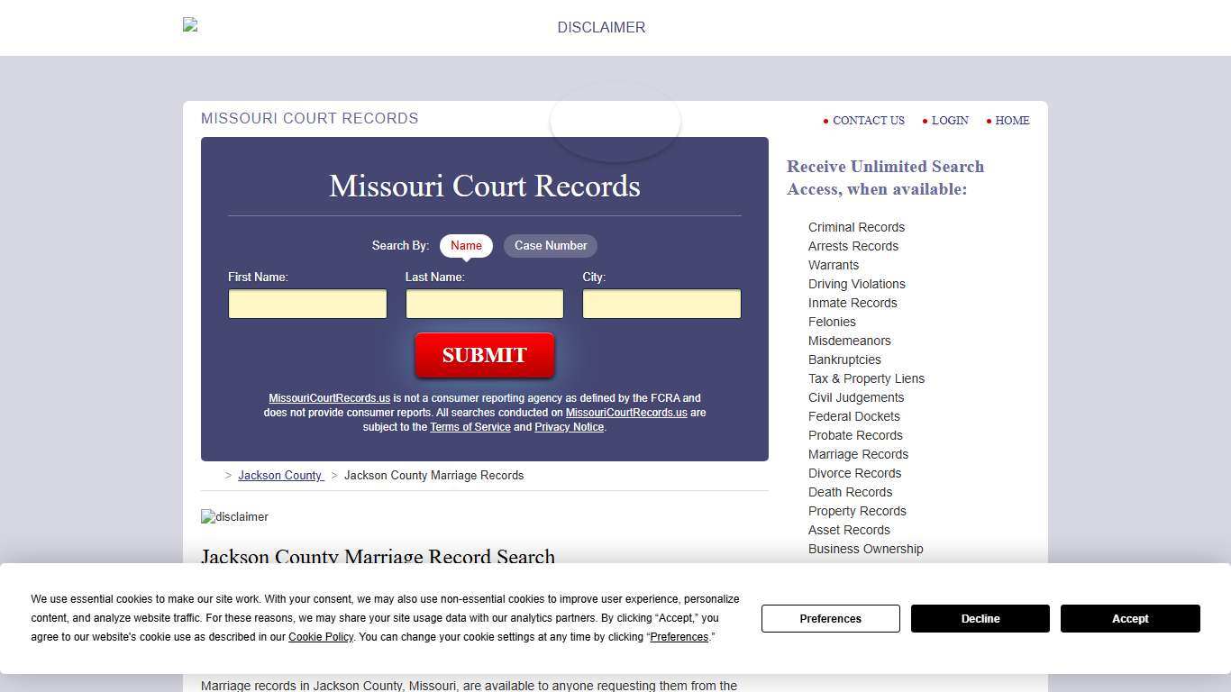 Jackson County Marriage Records MissouriCourtRecords.us